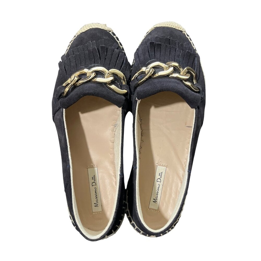 Massimo Dutti Black Suede Espadrille Loafer Gold-Chain Fringe EU 38 / US 7.5 - Picture 2 of 10